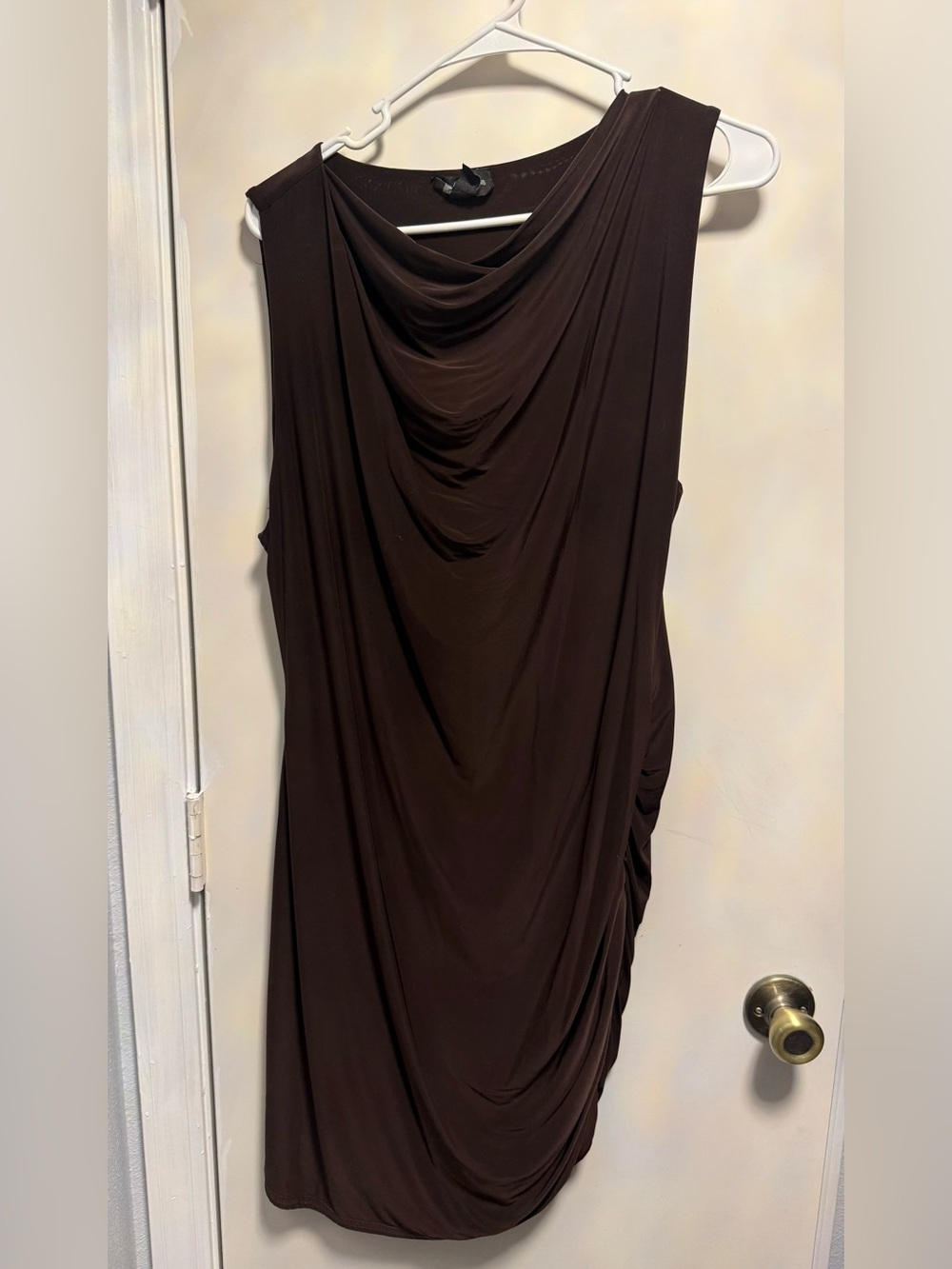 PrettyLittleThing Brown Cowl Neck Ruched Sleeveless Dress